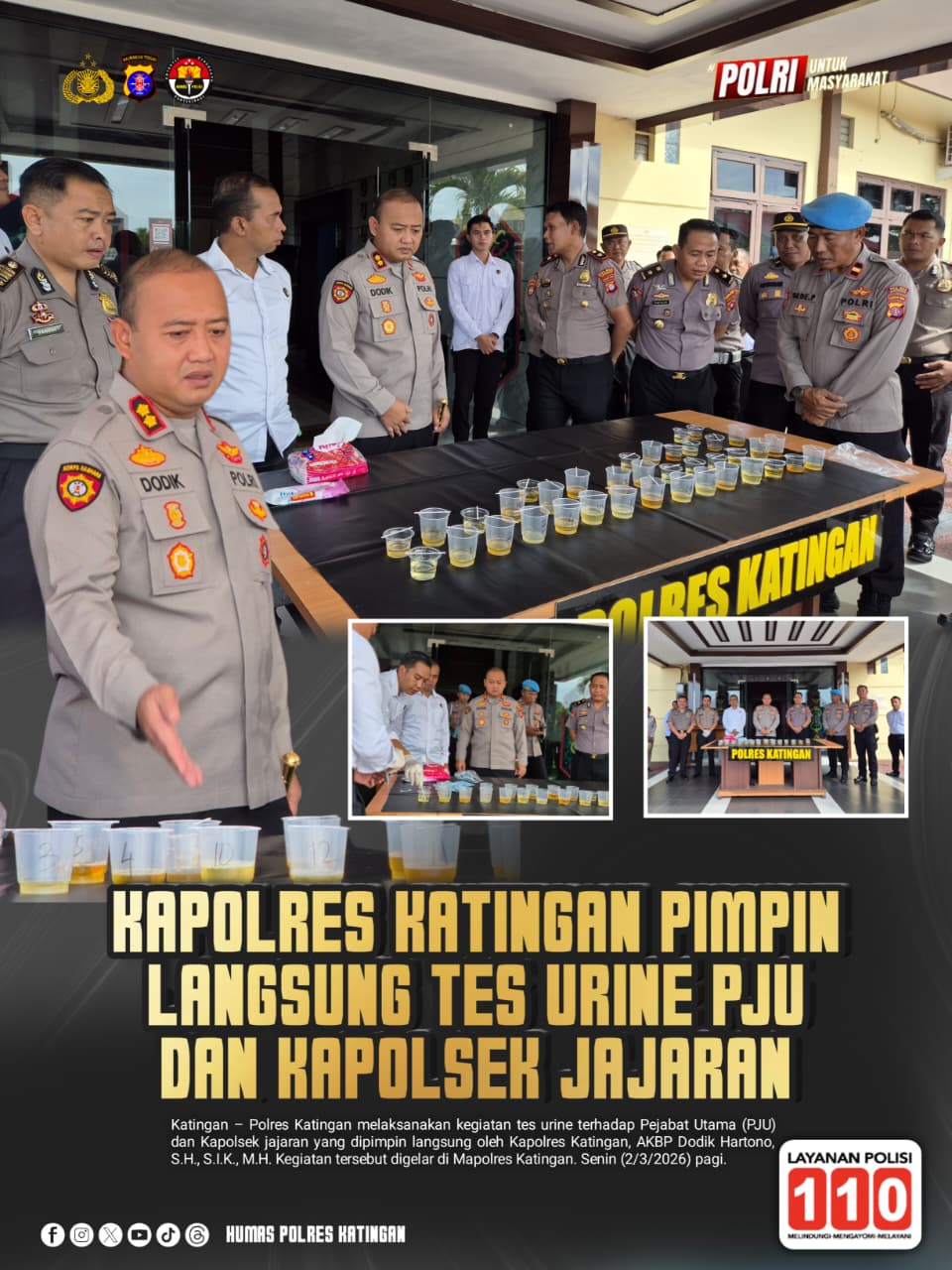 Kapolres Katingan Pimpin Langsung Tes Urine PJU dan Kapolsek Jajaran