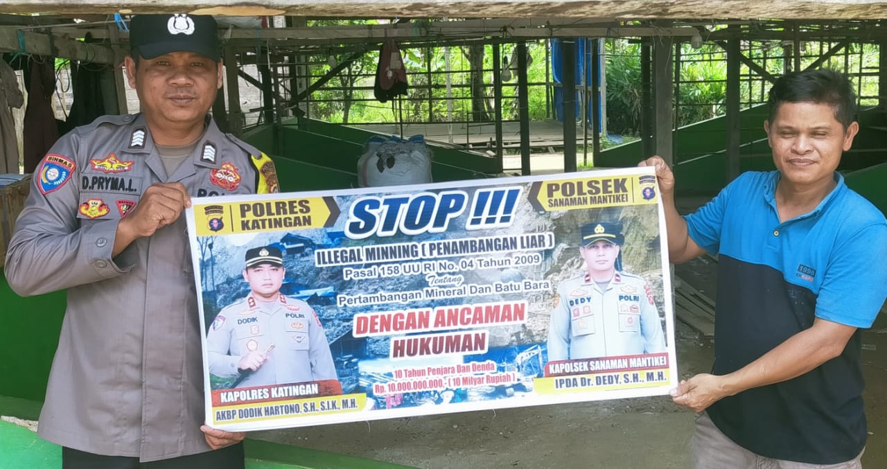 Bhabinkamtibmas Desa Tumbang Labehu Sosialisasi tentang larangan Illegal Mining.