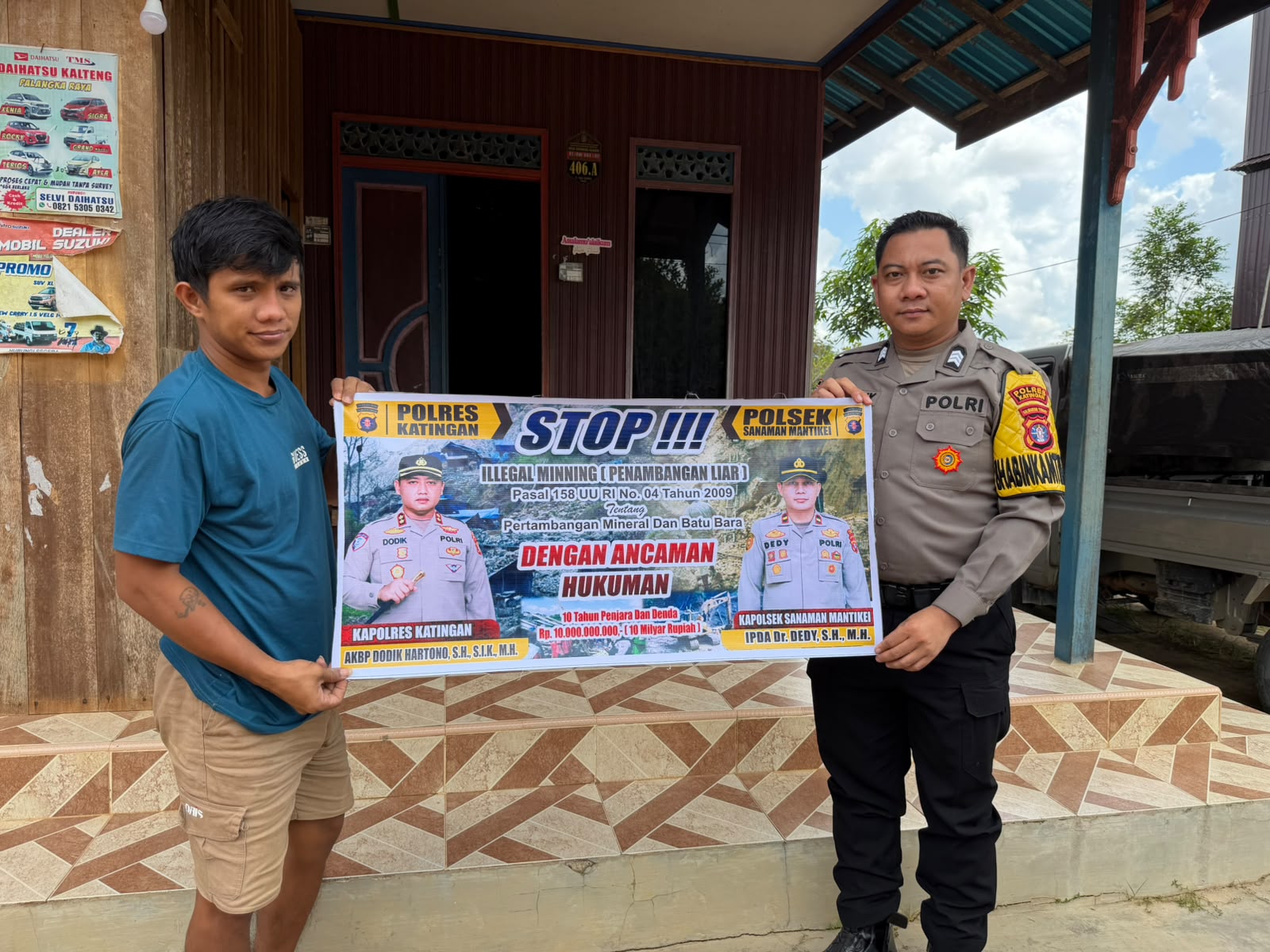Bhabinkamtibmas Desa Tumbang Atei Sosialisasi tentang larangan Illegal Mining.