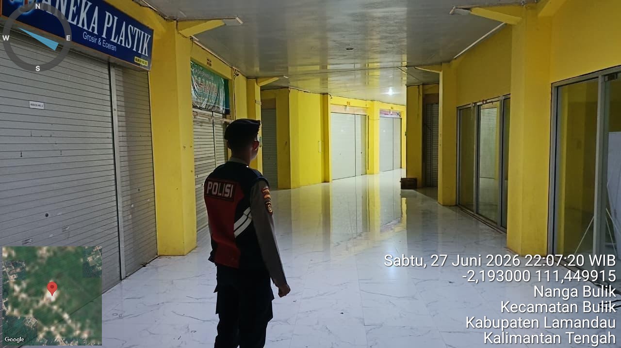 Patroli Objek Vital Pasar Induk, Sat Samapta Polres Lamandau Jaga Keamanan Aktivitas Masyarakat