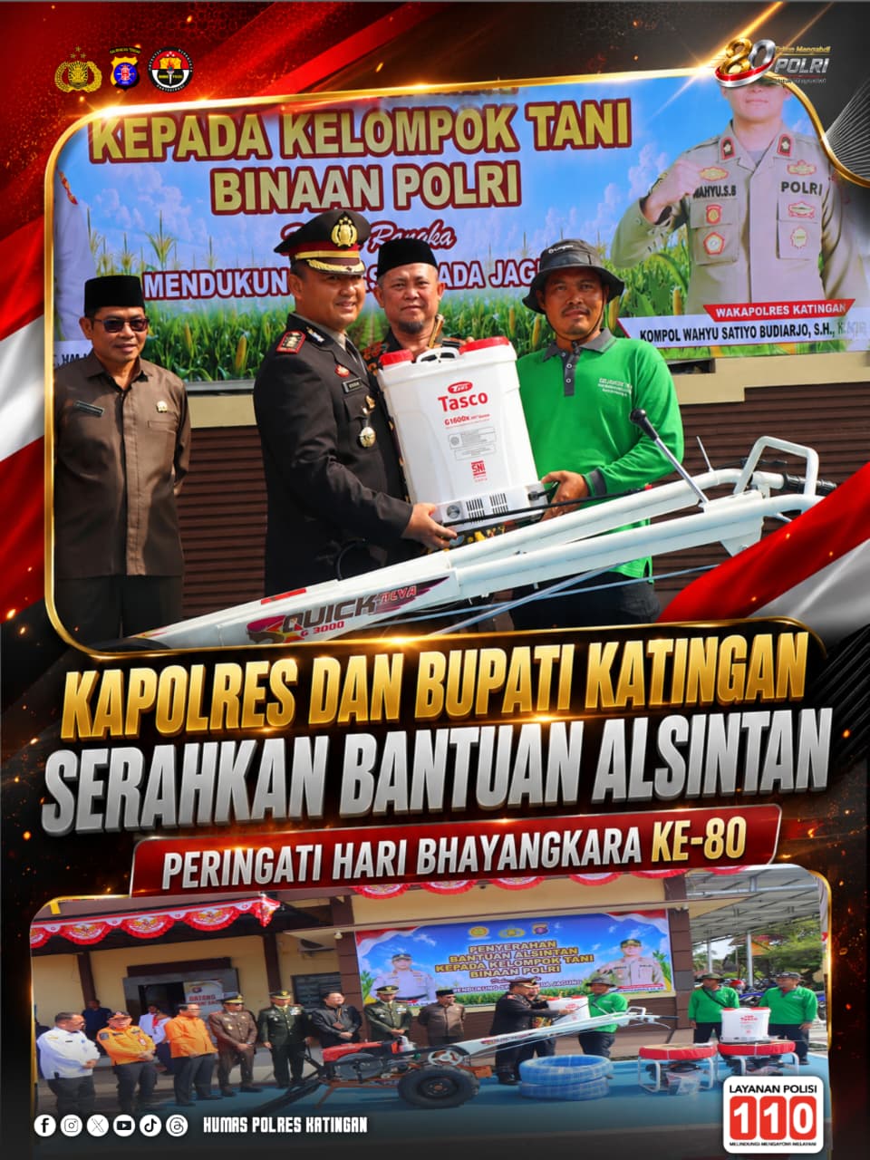 Kapolres dan Bupati Katingan Serahkan Bantuan Alsintan Peringati Hari Bhayangkara ke-80