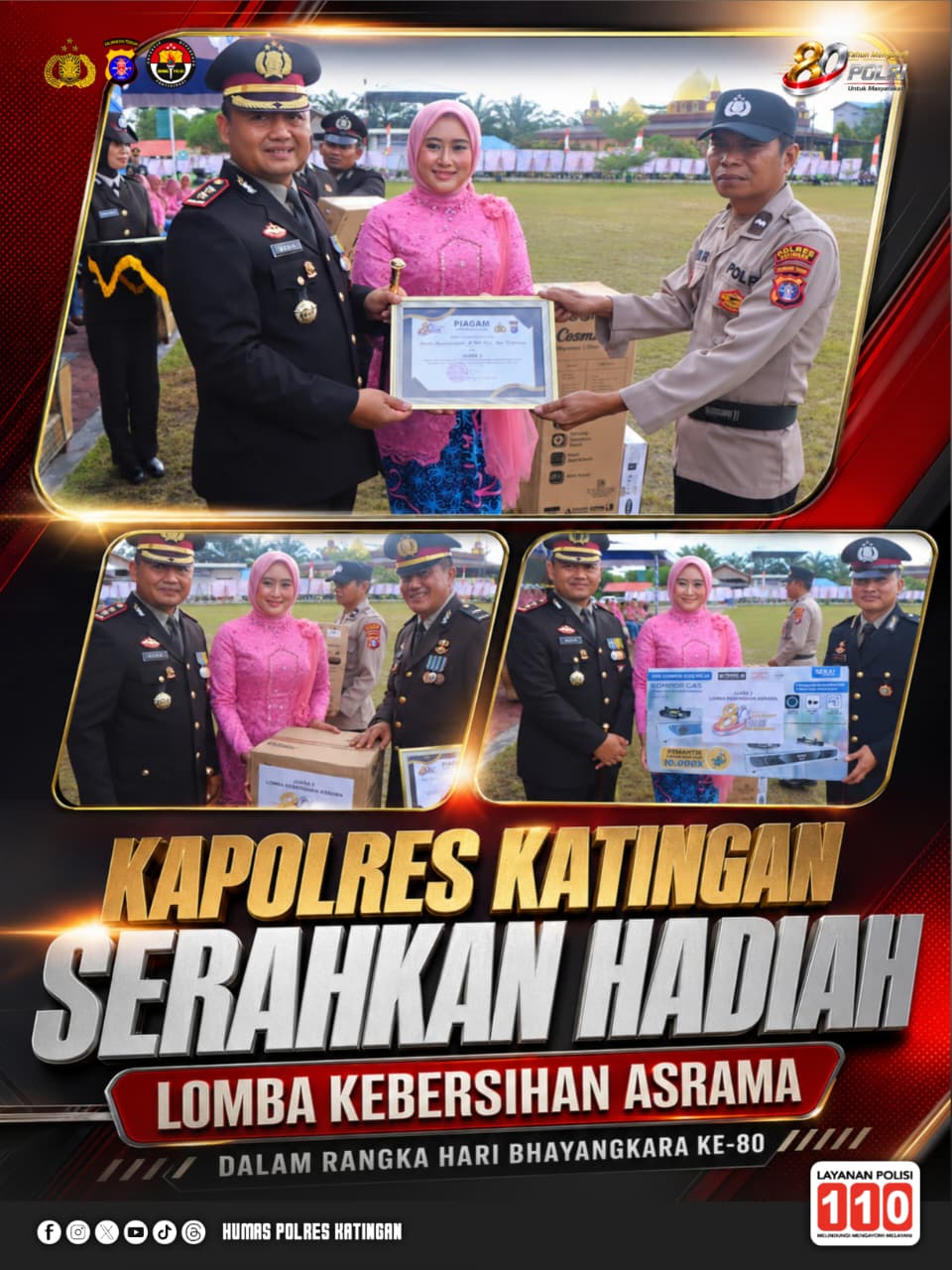 Kapolres Katingan Serahkan Hadiah Lomba Kebersihan Asrama Dalam Rangka Hari Bhayangkara ke – 80