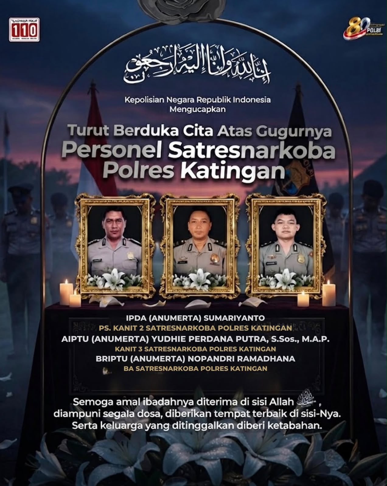 Tiga Personel Polri Gugur Saat Bertugas Ungkap Kasus Narkoba di Katingan, Dianugerahi Kenaikan Pangkat Luar Biasa Anumerta