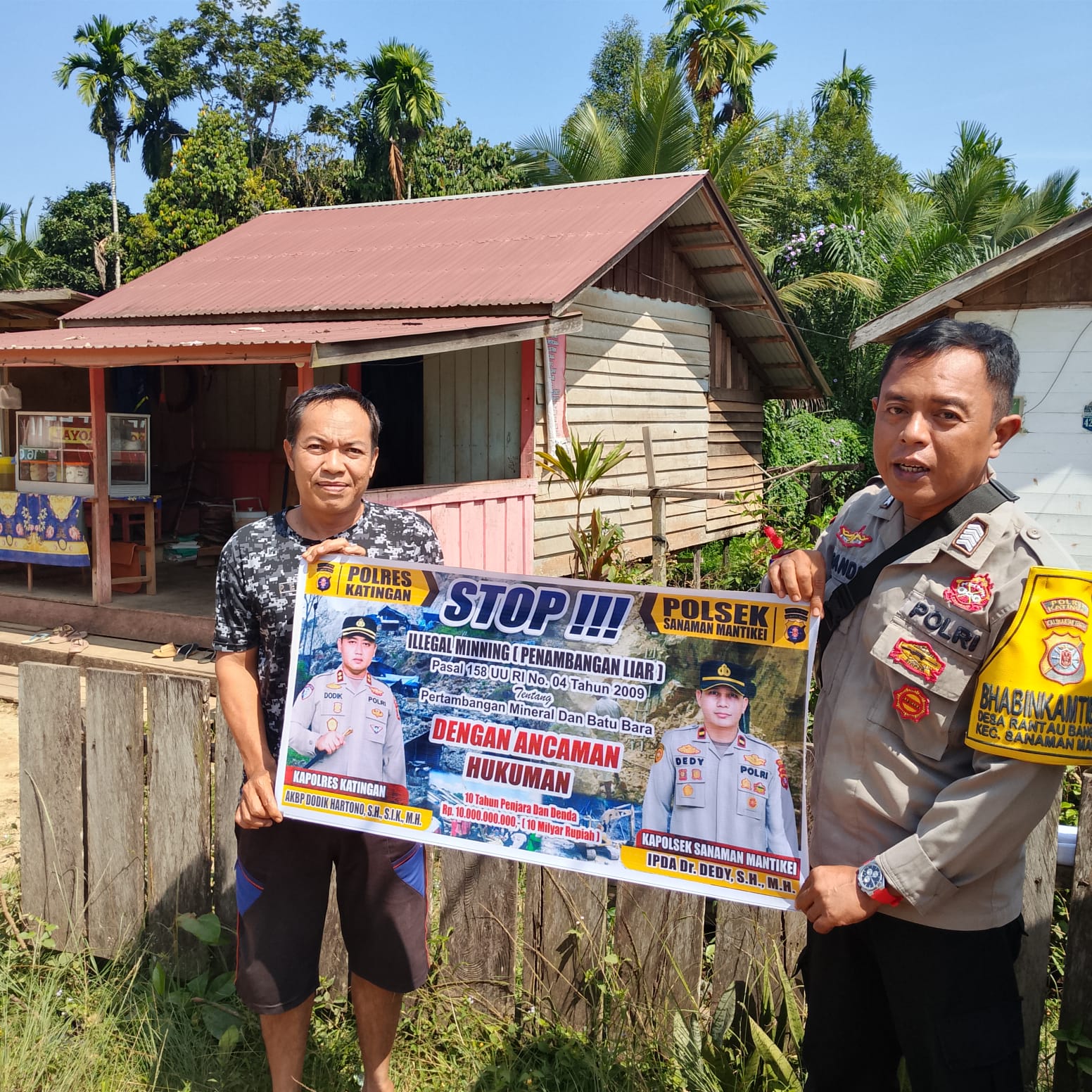 Bhabinkamtibmas Desa Rantau Bangkiang Sosialisasi tentang larangan Ilegal Mining.
