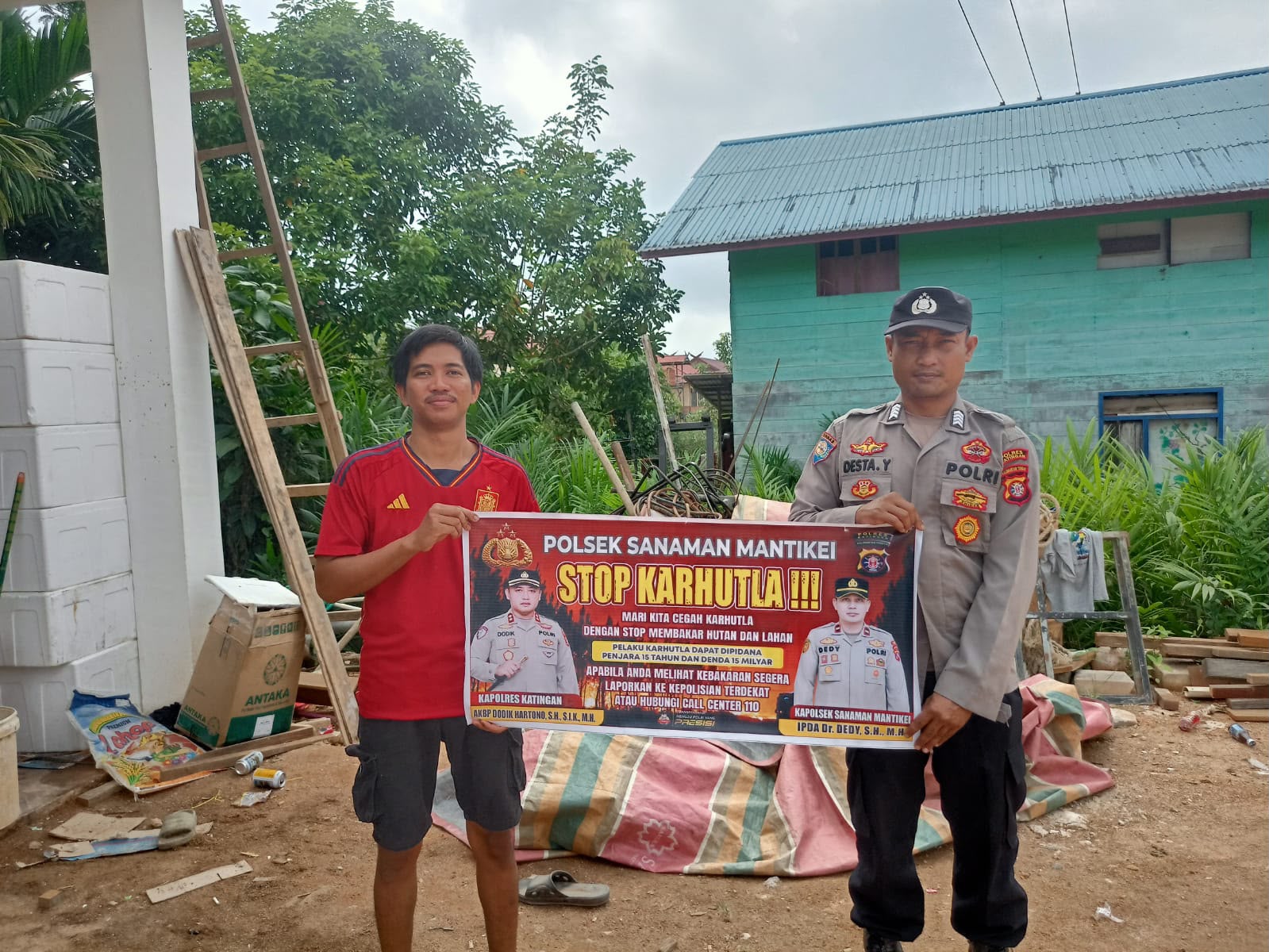 Bhabinkamtibmas Desa kamanto Sosialisasi imbauan tentang Karhutla