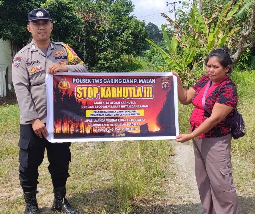 Bhabinkamtibmas Piket Polsek Tws Garing dan Pulau Malan terus sosialisasi Stop Karhutla kpd Masyarakat.