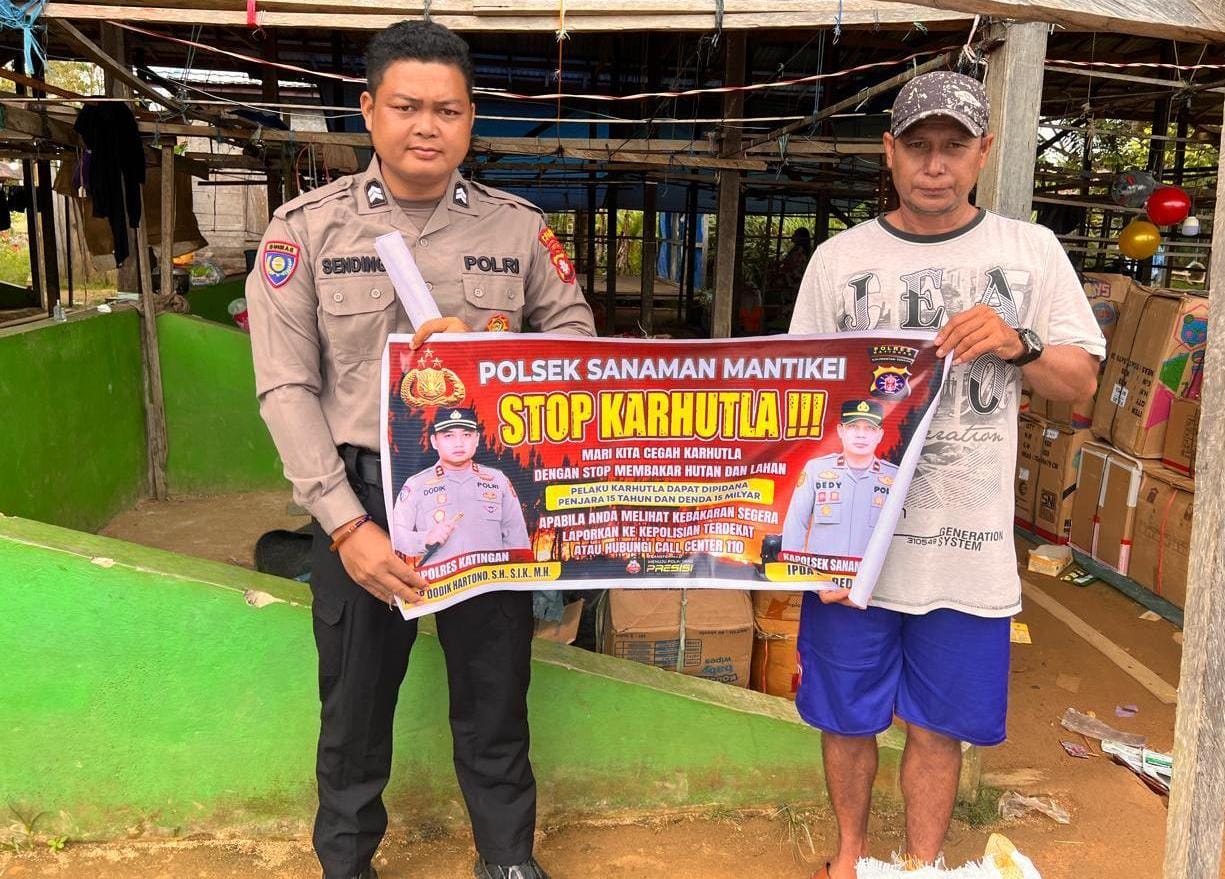 Bhabinkamtibmas Desa Tumbang Baraoi Sosialisasi imbauan tentang Karhutla