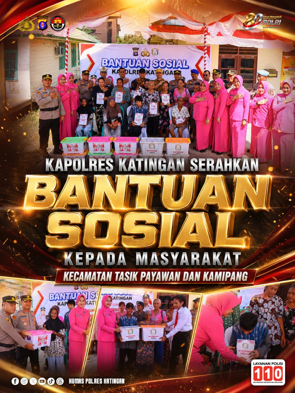 Kapolres Katingan Serahkan Bantuan Sosial Kepada Masyarakat Kecamatan Tasik Payawan dan Kamipang