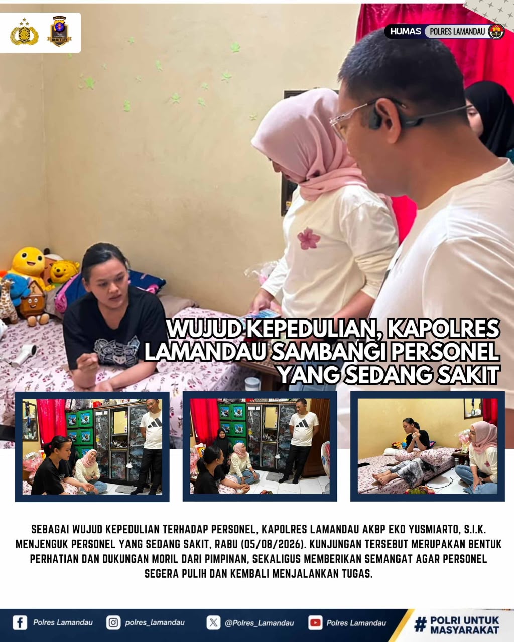 Wujud Kepedulian, Kapolres Lamandau Sambangi Personel yang Sedang Sakit