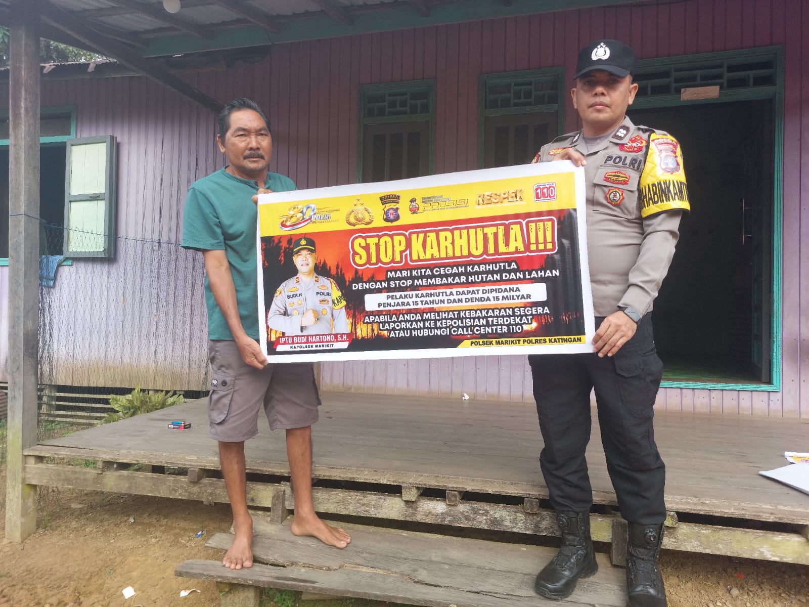 POLSEK MARIKIT SOSIALISASIKAN LARANGAN KARHUTLA DAN SANKSI HUKUM KEPADA WARGA DESA TUMBANG HIRAN