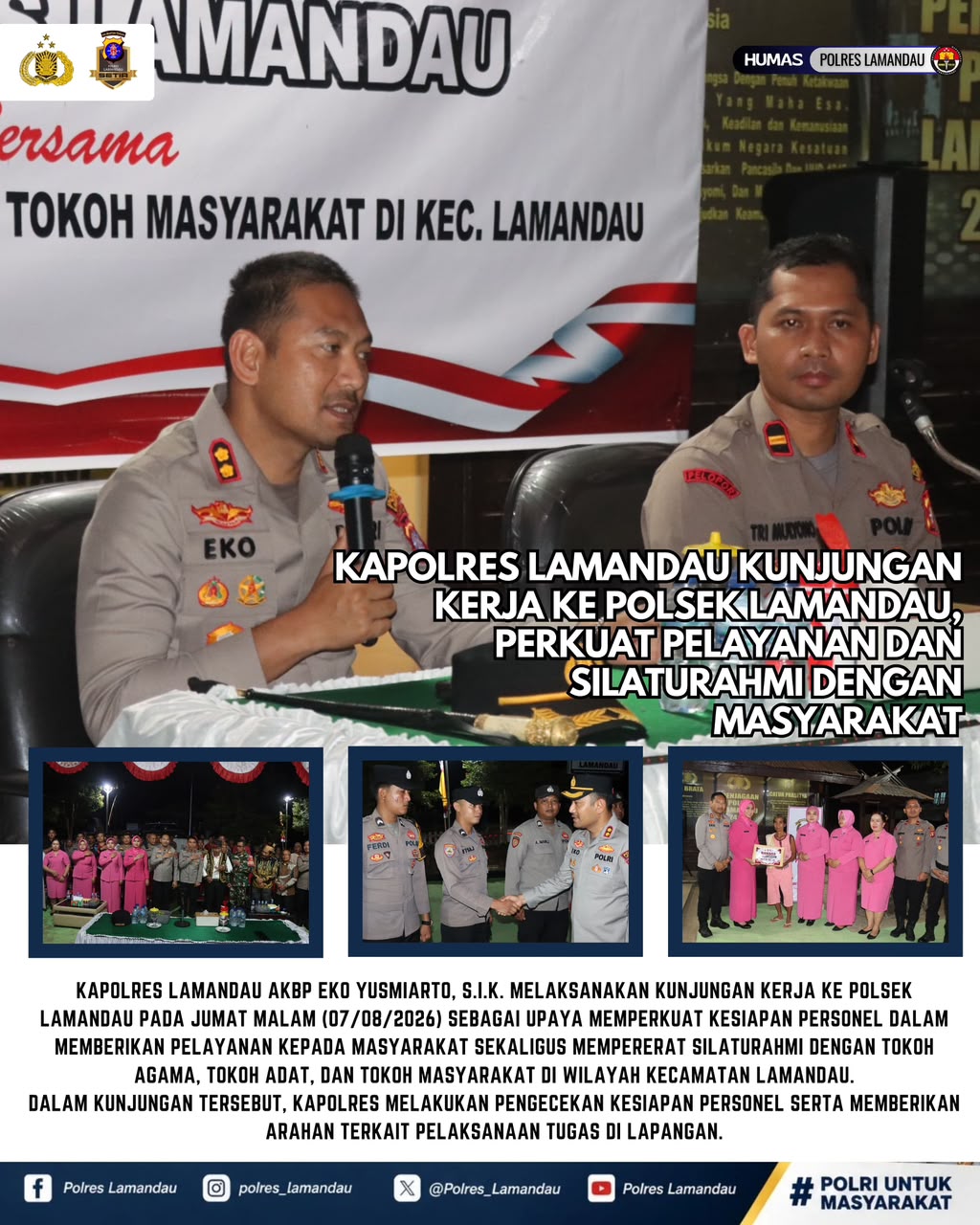 Kapolres Lamandau Kunjungan Kerja ke Polsek Lamandau, Perkuat Pelayanan dan Silaturahmi Dengan Masyarakat