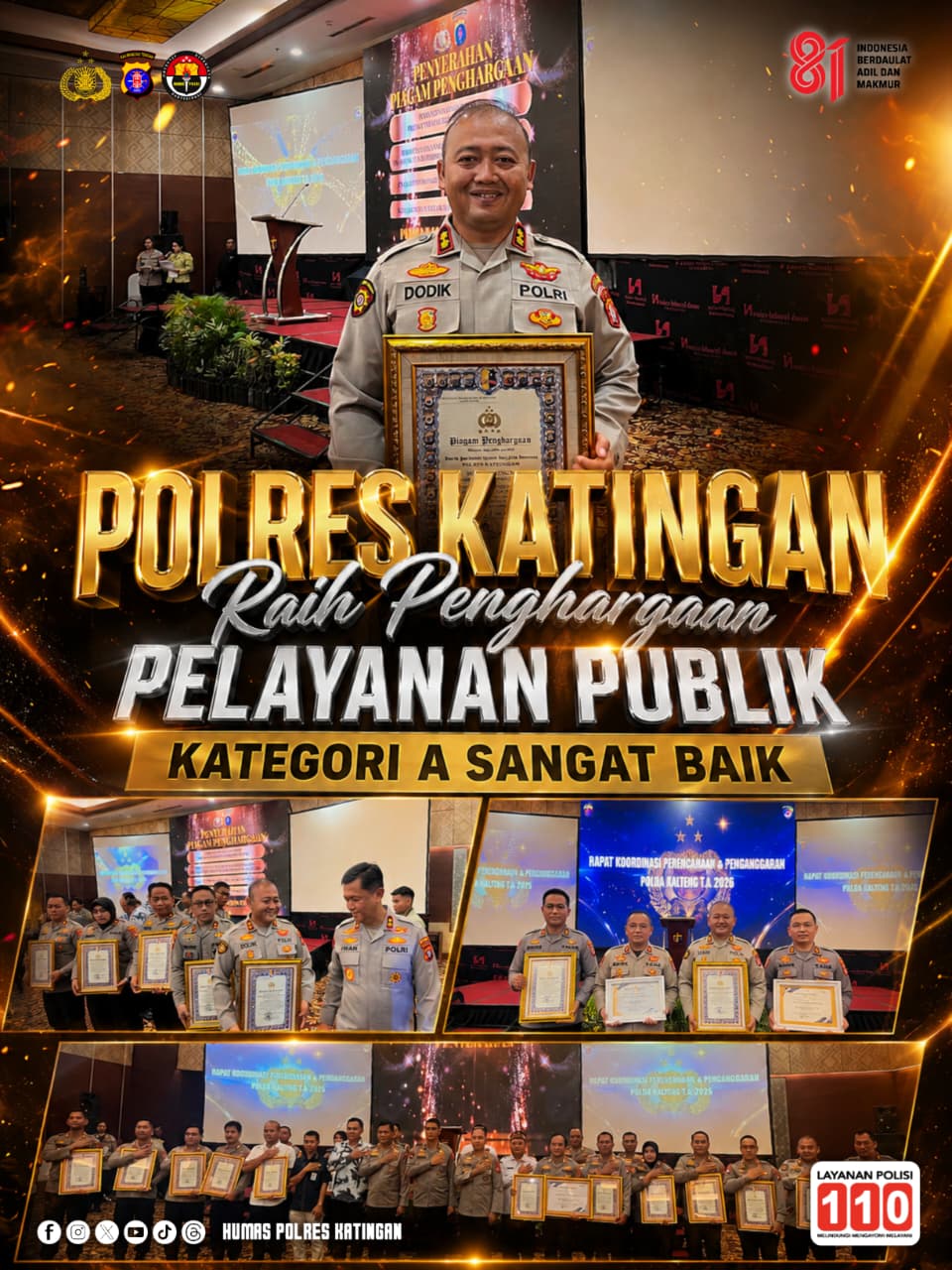 Polres Katingan Raih Penghargaan Pelayanan Publik Kategori A Sangat Baik