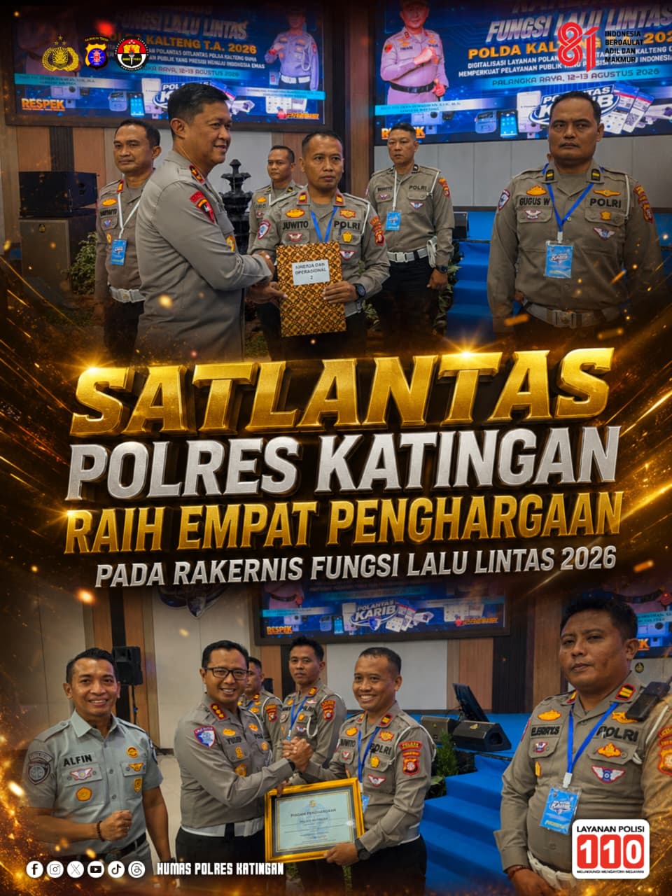 Satlantas Polres Katingan Raih Empat Penghargaan pada Rakernis Fungsi Lalu Lintas 2026