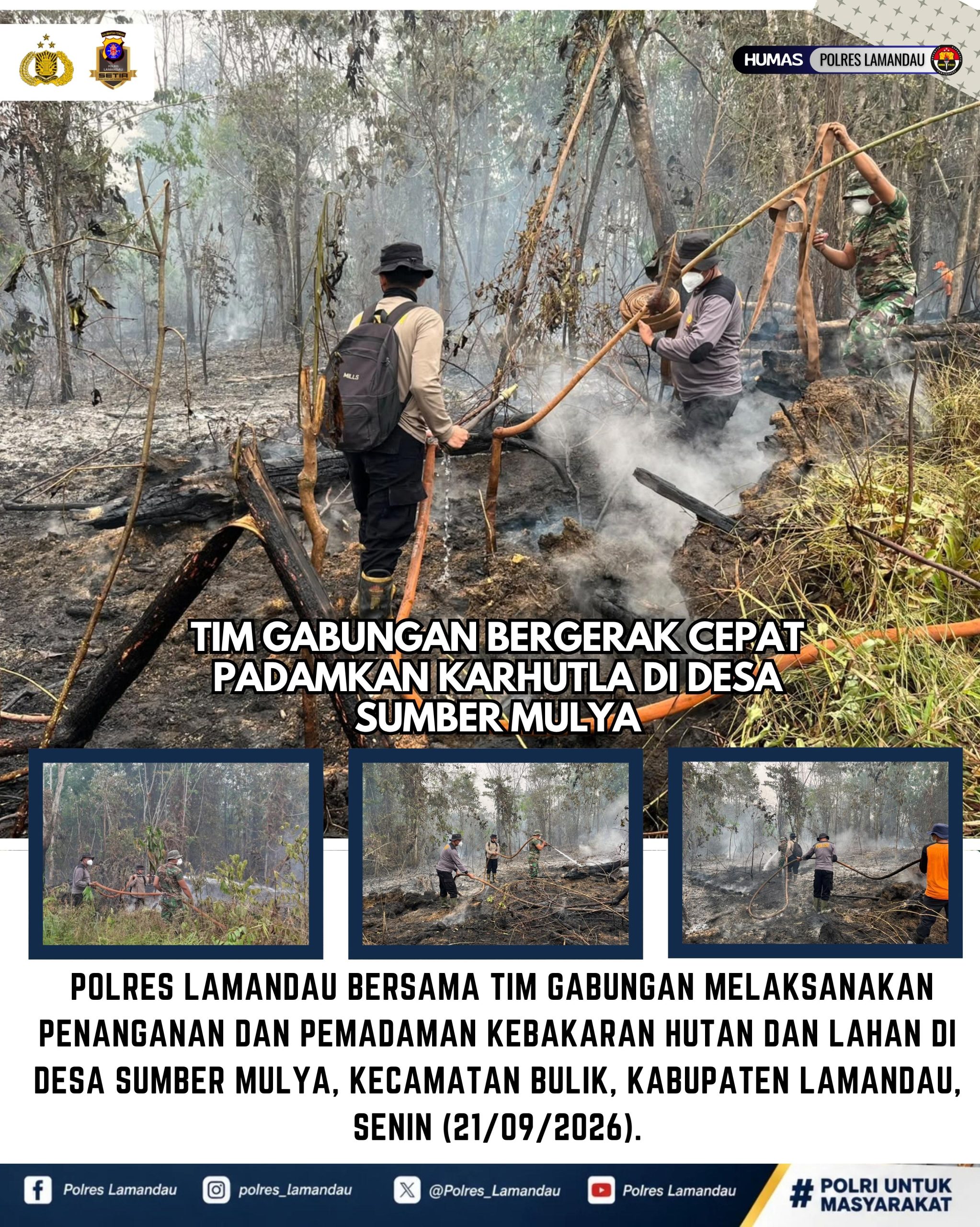 Tim Gabungan Bergerak Cepat Padamkan Karhutla di Desa Sumber Mulya