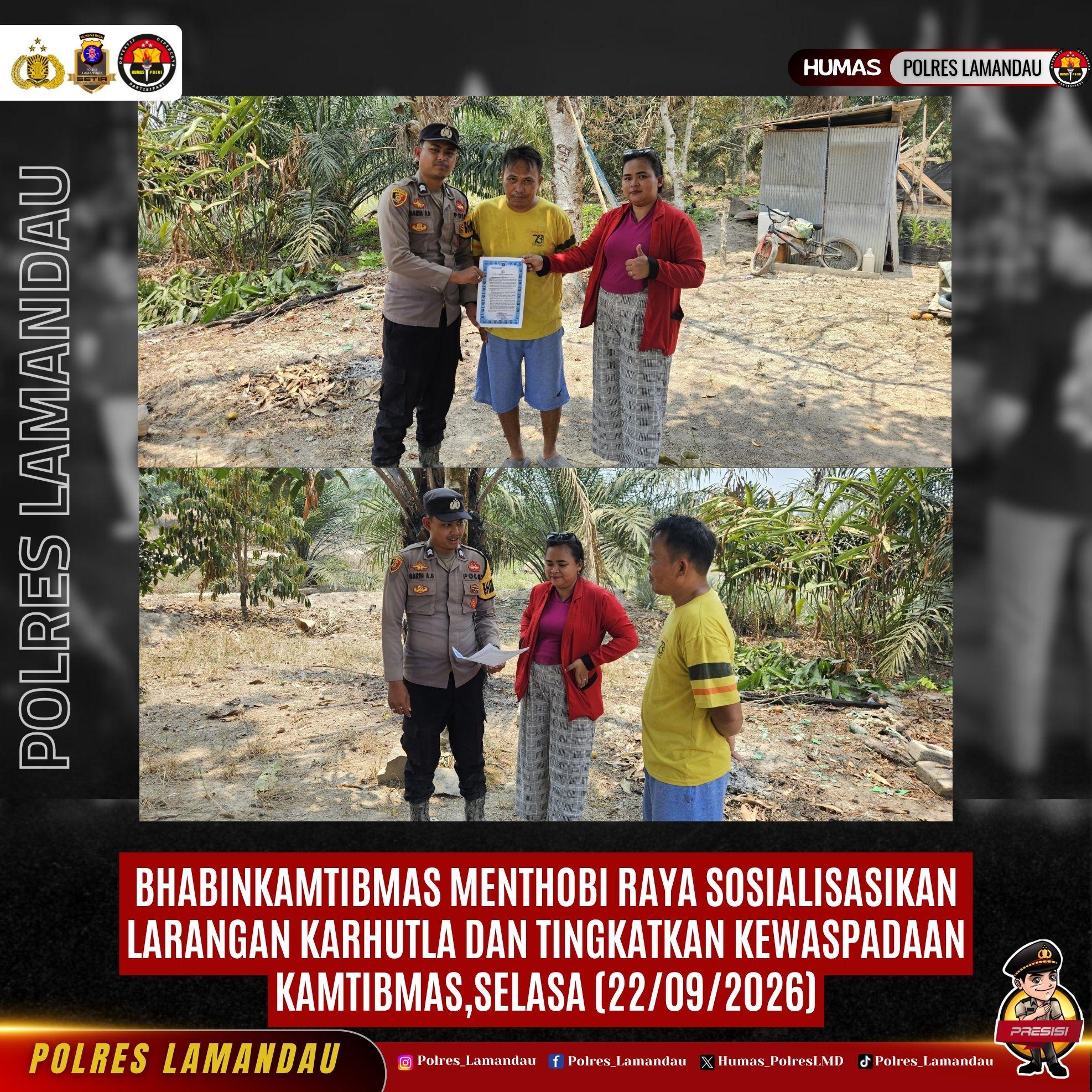 Bhabinkamtibmas Menthobi Raya Sosialisasikan Larangan Karhutla dan Tingkatkan Kewaspadaan Kamtibmas