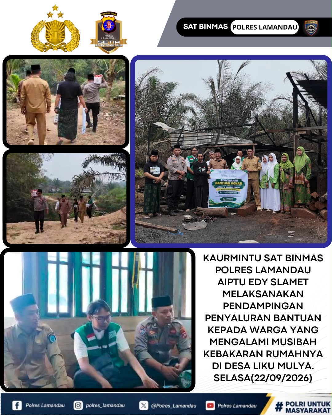 Satbinmas Polres Lamandau Dampingi Penyaluran Bantuan bagi Warga Terdampak Kebakaran