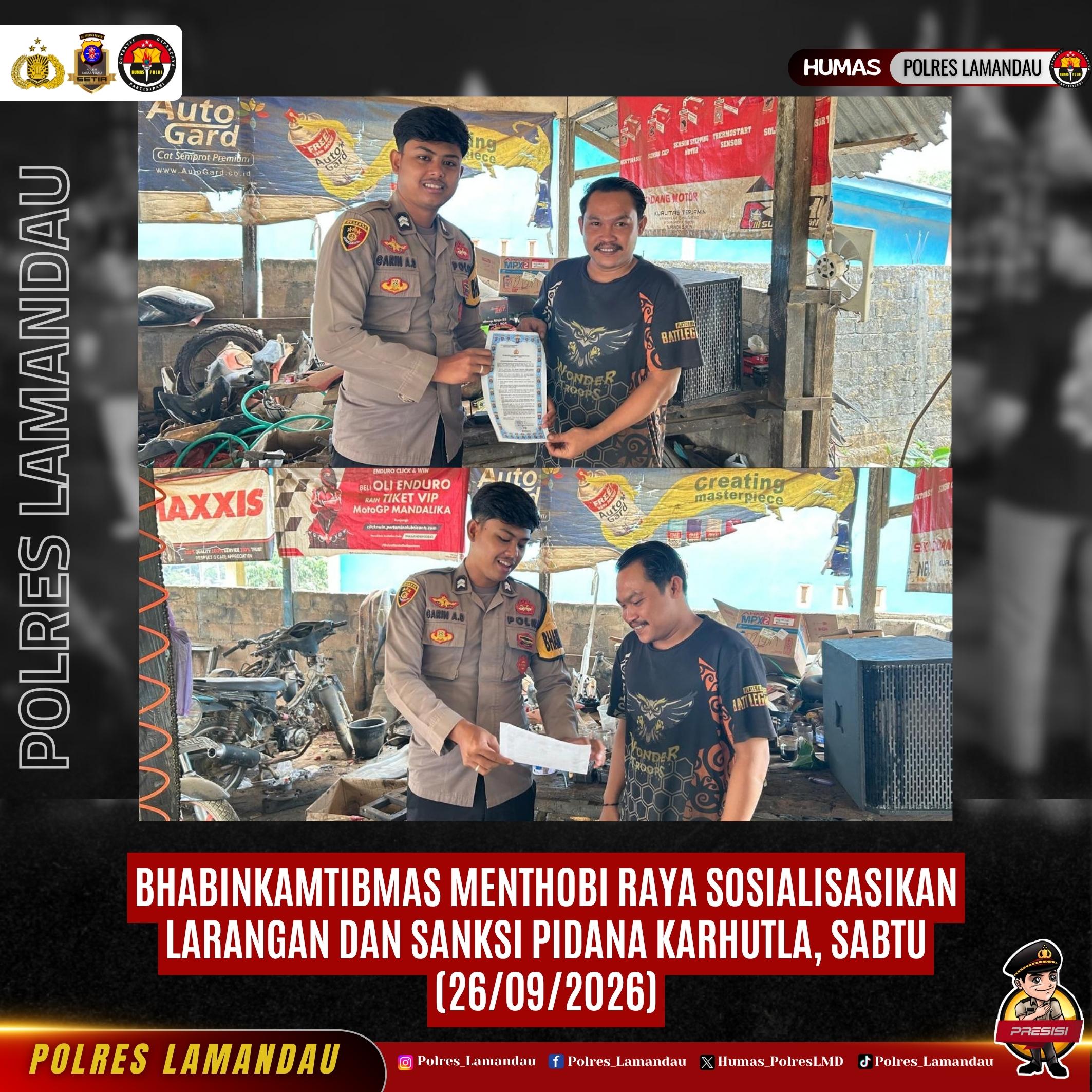 Bhabinkamtibmas Menthobi Raya Sosialisasikan Larangan dan Sanksi Pidana Karhutla