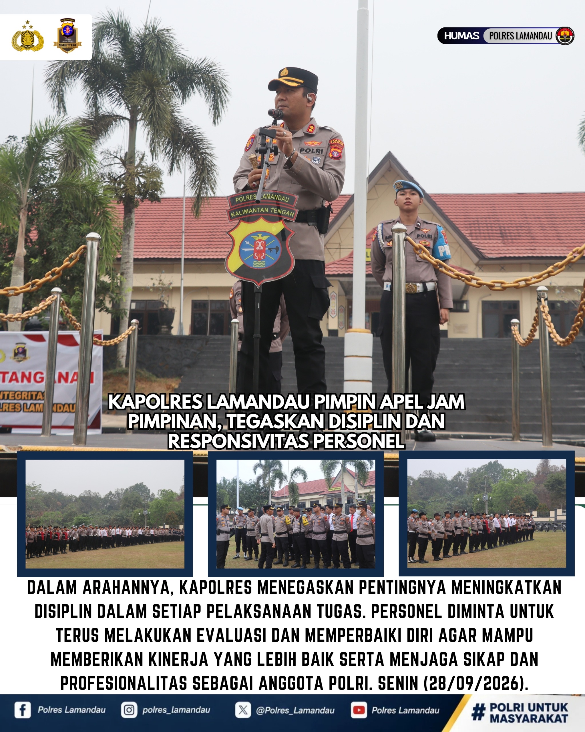 Kapolres Lamandau Pimpin Apel Jam Pimpinan, Tegaskan Disiplin dan Responsivitas Personel