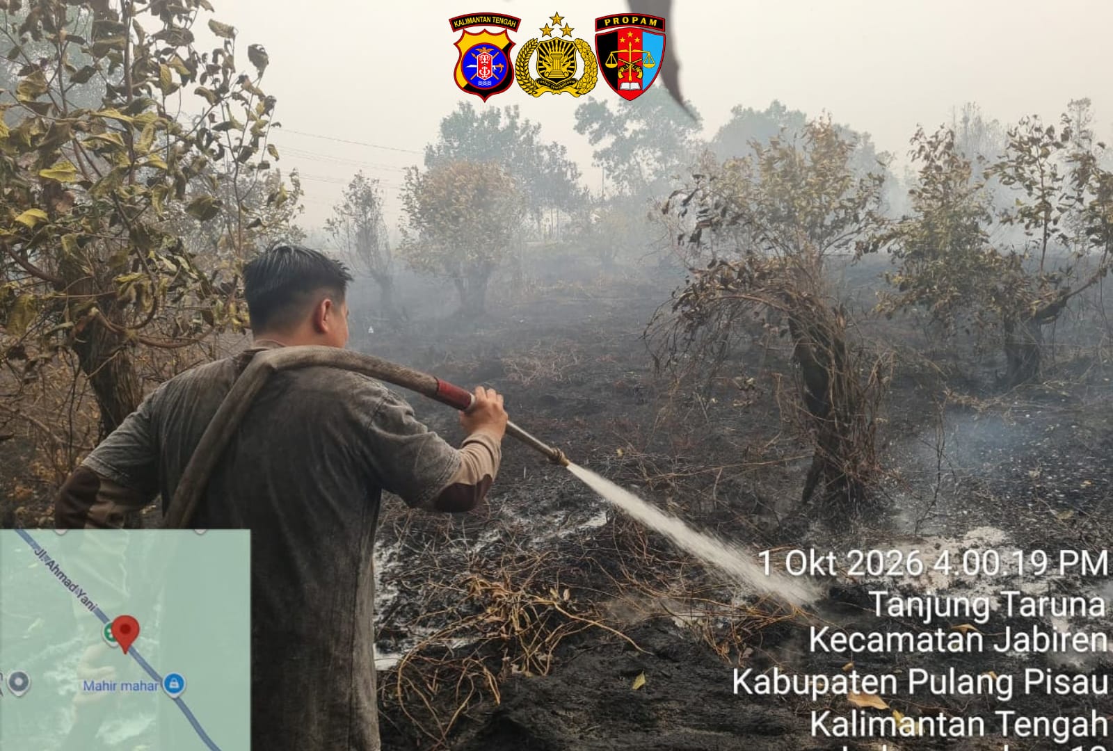 9 Jam Berjibaku di Lahan Gambut, Personel Bidpropam Polda Kalteng Gempur Habis Karhutla di Tanjung Taruna