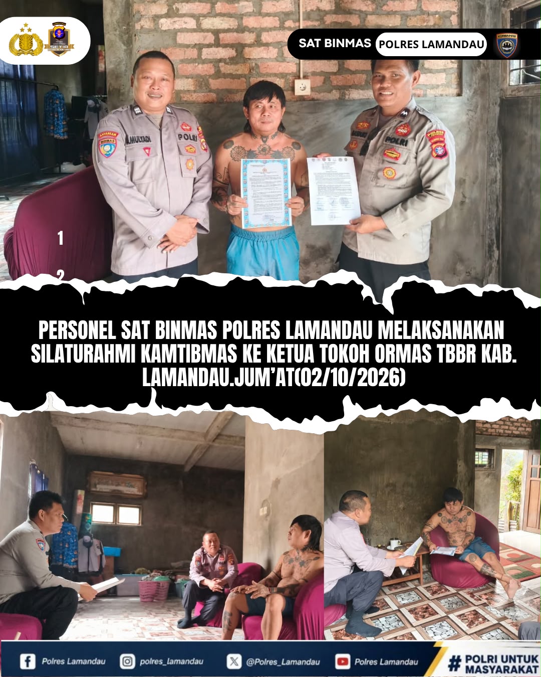 Bangun Komunikasi, Satbinmas Polres Lamandau Rangkul Tokoh Ormas TBBR Cegah Karhutla