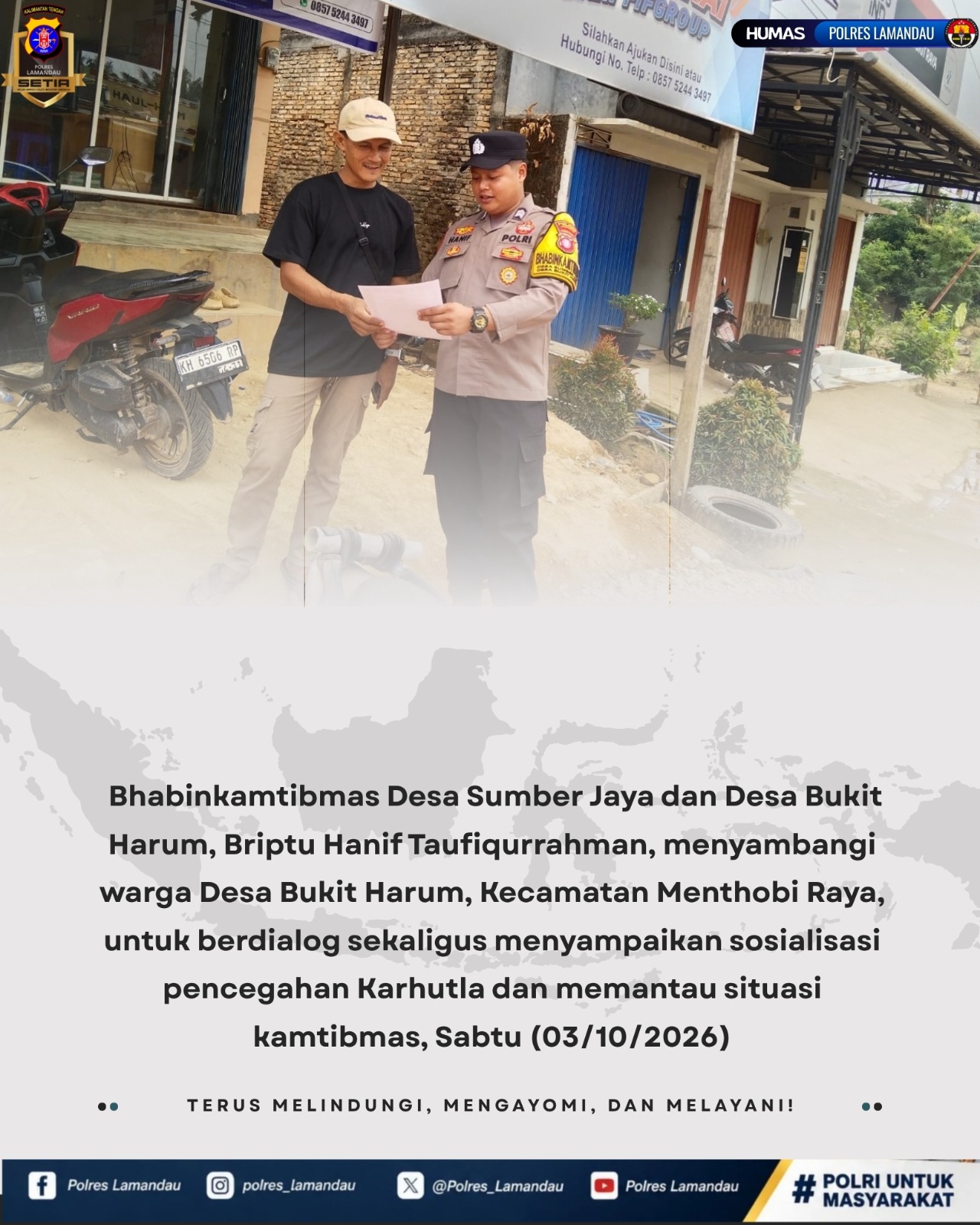 Polri Hadir, Bhabinkamtibmas Desa Sumber Jaya Dan Bukit Harum Sambangi Warga dan Perkuat Cegah Karhutla