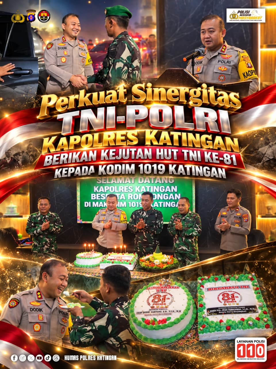Perkuat Sinergitas TNI-Polri, Kapolres Katingan Berikan Kejutan HUT TNI ke-81 Kepada Kodim 1019 Katingan