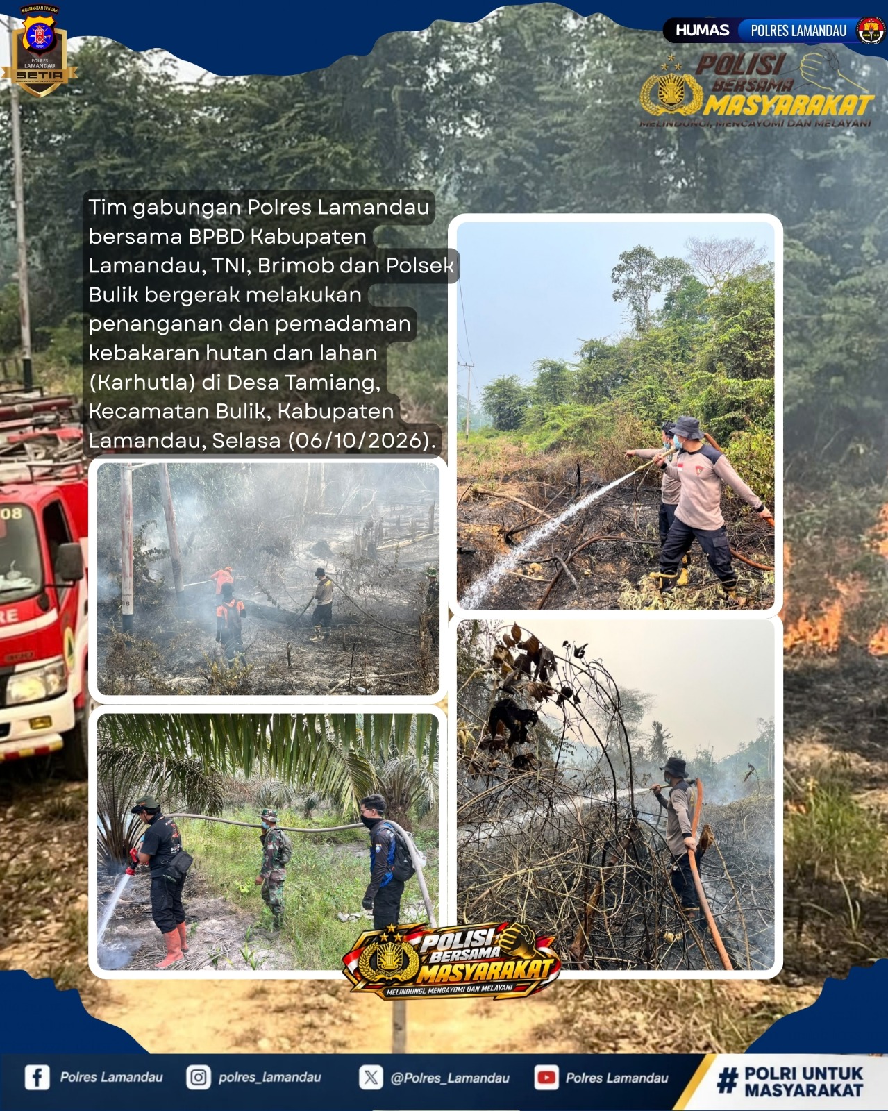 Karhutla Terjadi di Tamiang, Tim Gabungan Polres Lamandau Bergerak Padamkan Api
