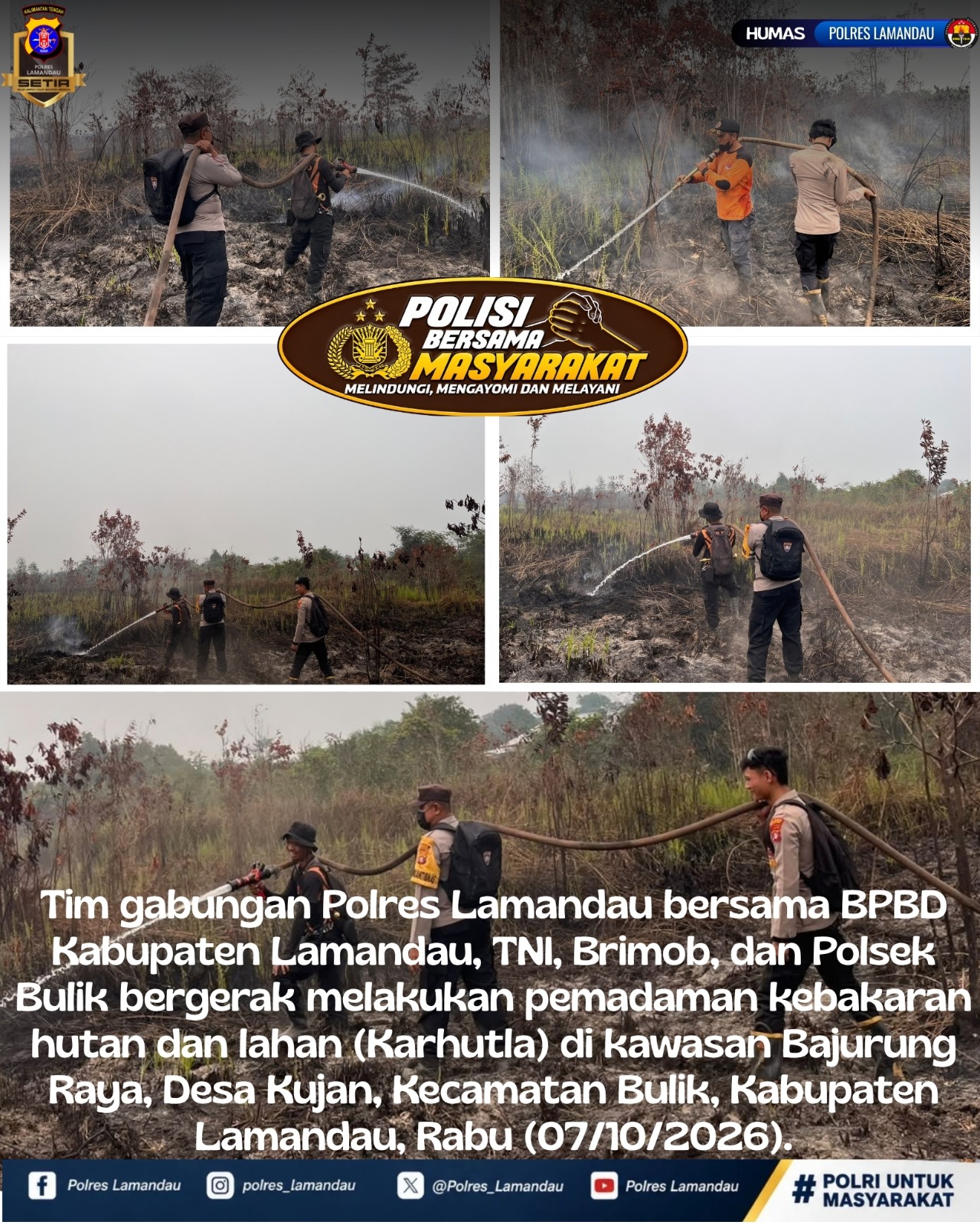 Karhutla Terjadi di Kujan, Tim Gabungan Polres Lamandau Bergerak Padamkan Api