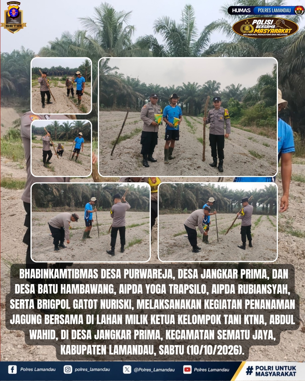 Dukung Swasembada Jagung, Bhabinkamtibmas Dampingi Penanaman di Jangkar Prima