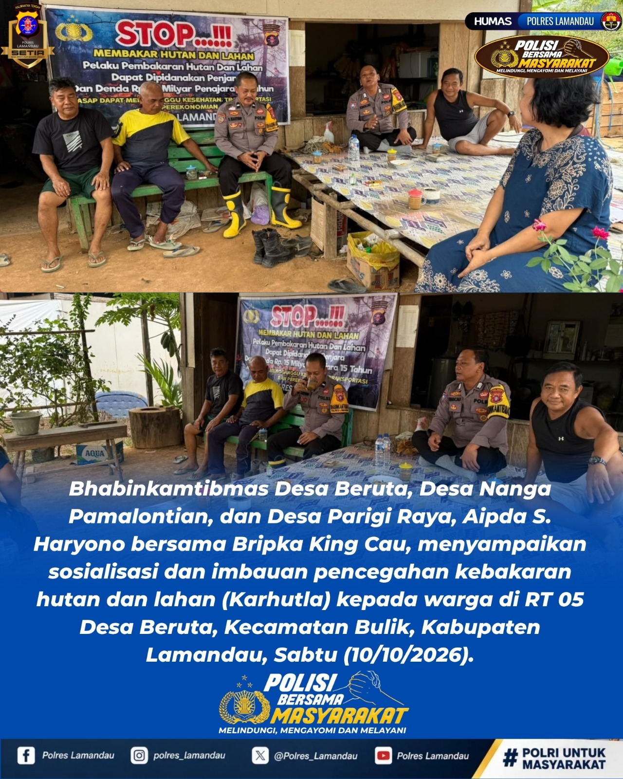 Cegah Karhutla, Bhabinkamtibmas Sosialisasikan Larangan Pembakaran Lahan kepada Warga Beruta