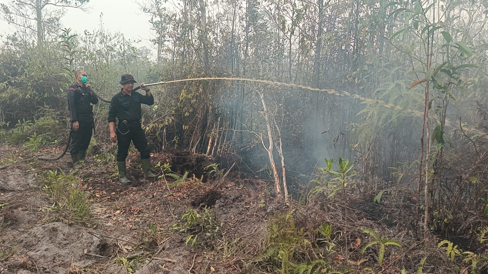 Dansatbrimob Polda Kalteng Turun Langsung Padamkan Karhutla di Jalan Tjilik Riwut Km.37